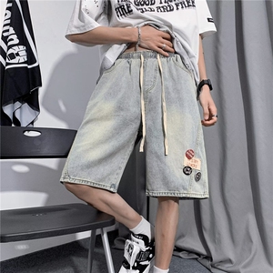 高街潮牌休闲中裤牛仔短裤男夏季薄款水洗做旧五分D6609-P42图片