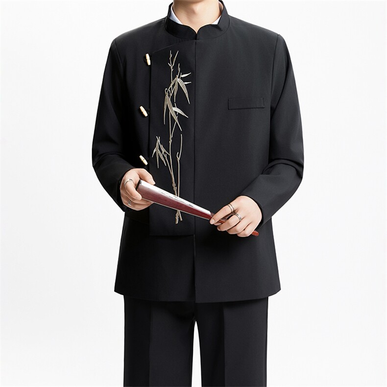 TW62-P110 新中式男士礼服订婚礼西装套装风立领金竹刺绣中山图片