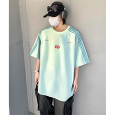 抖音得物品质二开240克宽松纯棉美式潮牌印花三条杠中性风短袖T恤，男装T恤，电商A486