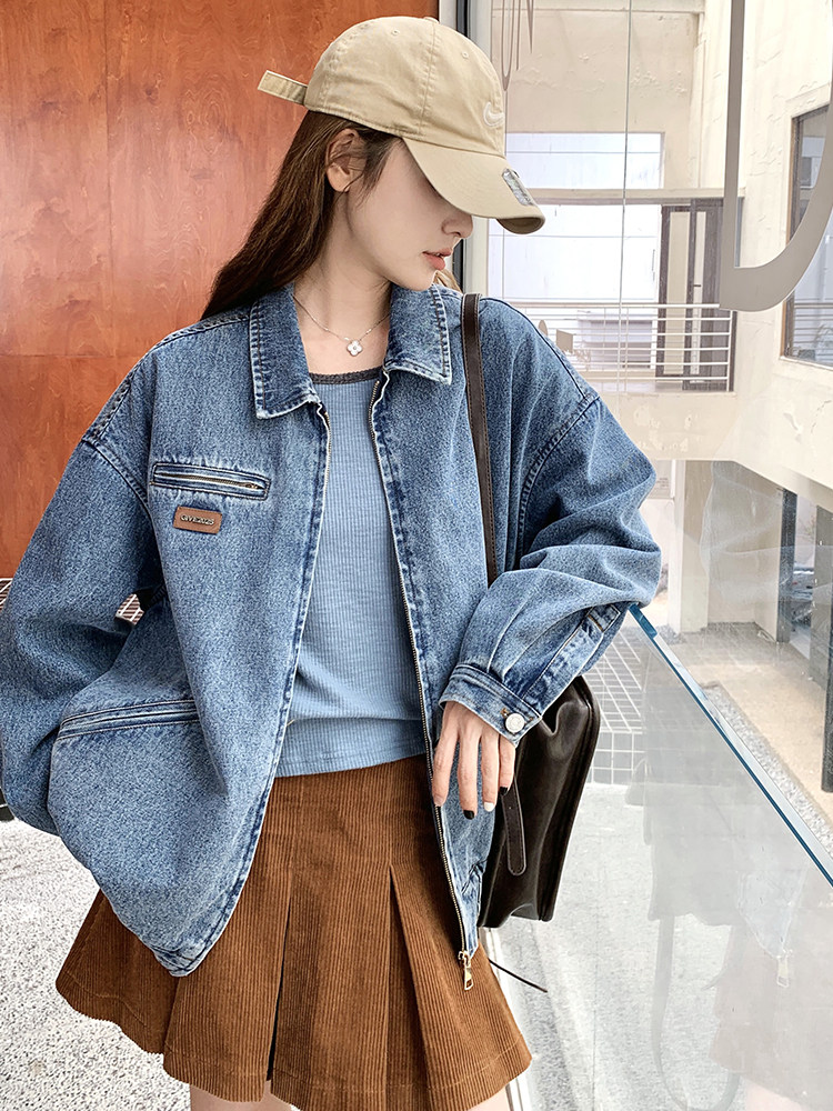秋季新款时尚拉链牛仔外套显瘦小个子女装,女装牛仔外套,鑫慧