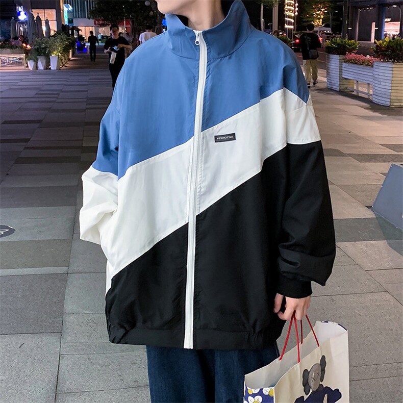 撞色外套男春秋韩版潮流百搭宽松夹克休闲外穿立领上衣W1194-P50,男装夹克,星座512-2