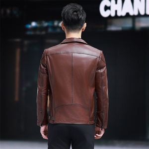 海宁皮衣男士皮夹克头层牛皮机车服短款翻领韩版帅气外套潮流图片
