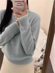 美丽诺羊毛衫女圆领灰色毛衣24秋冬新款欧货高端针织打底图片
