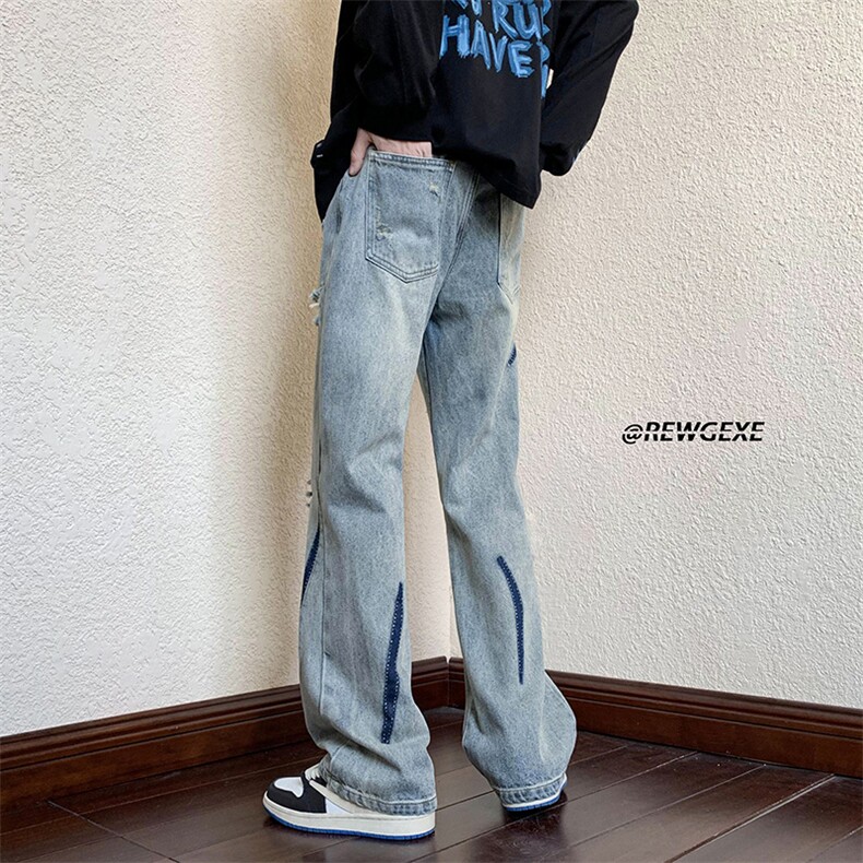 B221 美式ins高街小众男女个性款微喇破洞牛仔裤 LK23001-P65控88图片