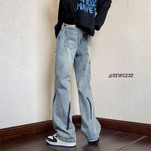 B221 美式ins高街小众男女个性款微喇破洞牛仔裤 LK23001-P65控88图片