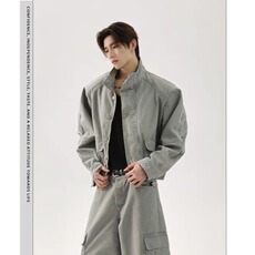 立领工装牛仔外套男春秋高级感宽松百搭休闲飞行员夹克HH48P100，男装工装外套，星座1013-5