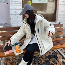 连帽工装派克羽绒服女2025年冬季外套高级感韩系小个子白鸭绒，女装羽绒服，2C218