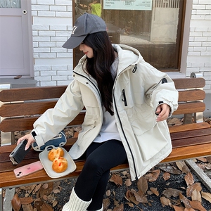 连帽工装派克羽绒服女2025年冬季外套高级感韩系小个子白鸭绒图片