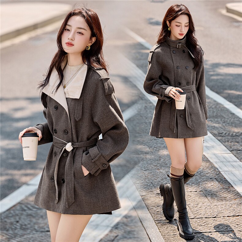 现货2026年秋季新款中长款拼色潮休闲风衣外套，女装风衣，依如秀(原杭风阁)