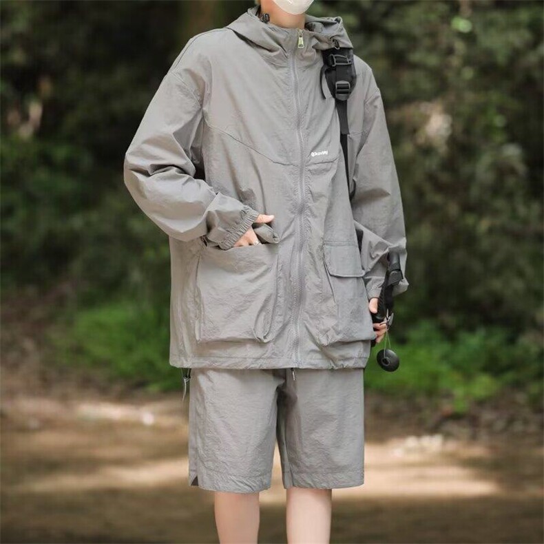 户外防晒衣套装山系连帽外套户外登山工装套装TZ11-310B-1-P55,男装休闲套装,星座310B-1