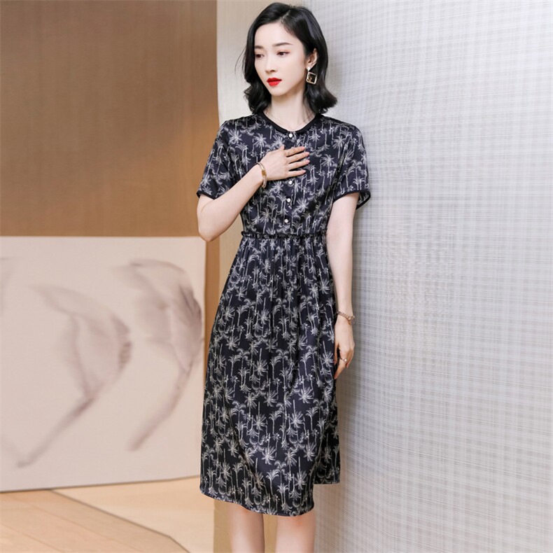洋气中年妈妈装真丝连衣裙女夏季2024新款端庄大气显瘦桑蚕丝裙子,女装连衣裙,阿舍尔精品