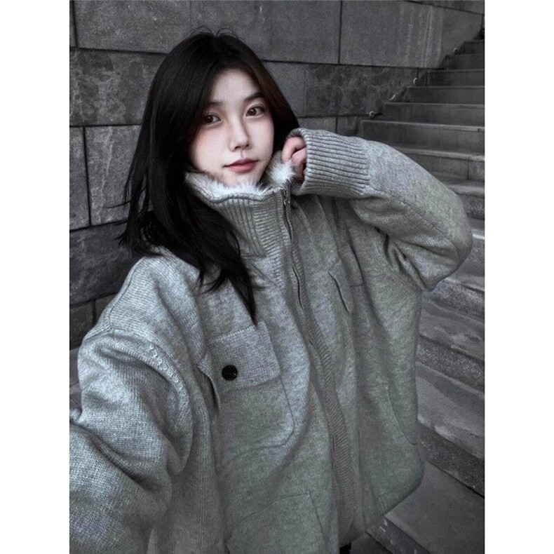 MY390-P125 美式毛领座山雕棉服男款冬季加绒加厚针织衫毛衣图片