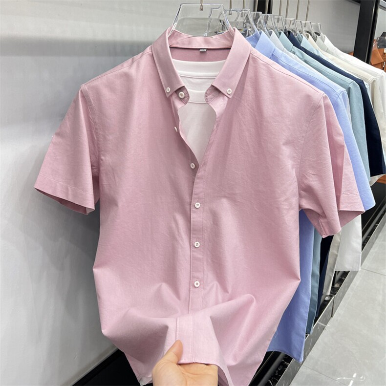 棉素色短袖衬衣全新配色休闲衬衫9色纯棉,男装衬衫,钱塘207-1