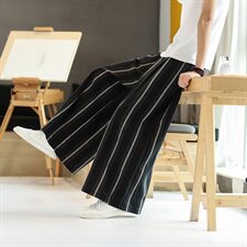 秋季宽松舒适剪裁长款宽条纹纹透气亚麻裤男款麻裤长裤D668P75，男装休闲裤，星座312B-2