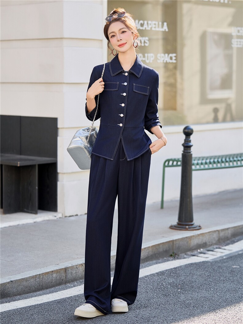 （新款现货）2026春装时尚收腰显瘦天丝牛仔阔腿腰带套装两件套,女装套装/套裙,印象茜