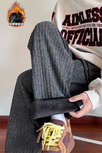 重磅420g加厚银狐绒针织提花男宽松休闲裤K24075J加绒-特P38控75图片