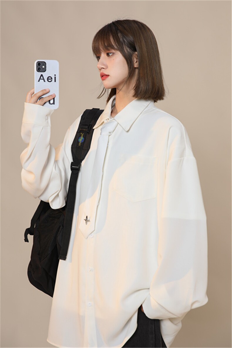 中性风纯色长袖衬衫（送领带，四芒星）X1213-DY157-P50控68,男装衬衫,星座1213