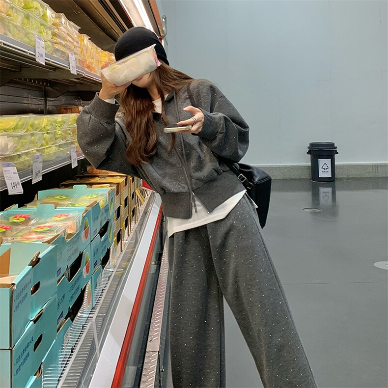 现货2025新款时尚连帽卫衣外套阔腿裤两件套潮,女装套装/套裙,浙宝203