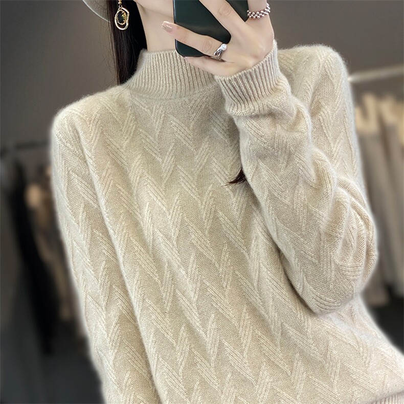 半高领毛衣女套头秋冬季2024年新款女装韩版宽松外穿加厚,针织衫/毛衣,皓宇羊绒