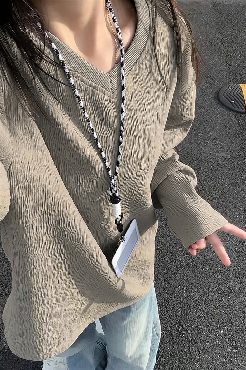 特批P25无差价秋季美式肌理感鸡心领男宽松内搭休闲长袖T恤T24509,男装T恤,电商A001-1