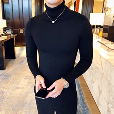 M09/p45两翻高领毛衣男秋冬纯色修身长袖针织打底衫男高领毛衣，男装针织衫/毛衣，电商D303