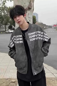 美式高街棒球服外套男款春秋季字母印花飞行员夹克高级感短款上衣图片