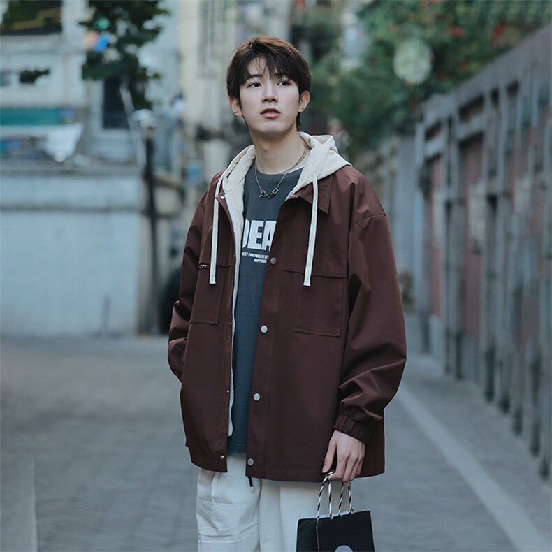 XZ214-8JK9968P85港风连帽假两件宽松百搭夹克外套,男装夹克,星座1204-3
