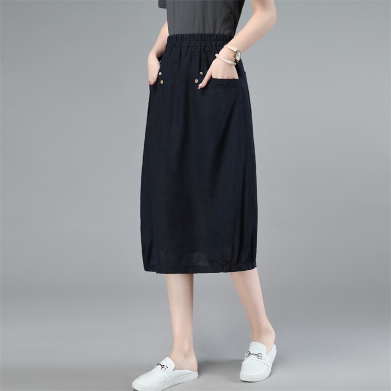 2025夏装新款亚麻棉高腰半身裙休闲百搭a字裙，女装半身裙，简韵佳