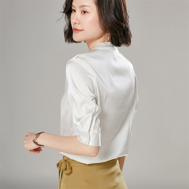 优雅气质减龄小翻领真丝衬衫红色显瘦长袖上衣,女装衬衫,宋氏羊绒