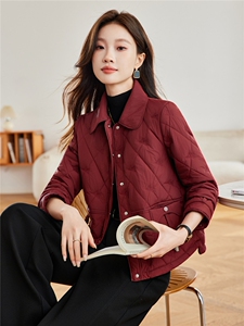 菱格羽绒棉服女2025秋冬新款独特超好看短款洋气轻薄红色夹棉外套图片