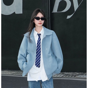 网图 美式翻领纹理感PU皮夹克皮衣机车服外套JK508-P70图片