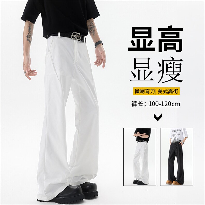 弯刀裤美式高街微喇裤子男弹力高级感直筒阔腿休闲西装裤KZ058P50图片