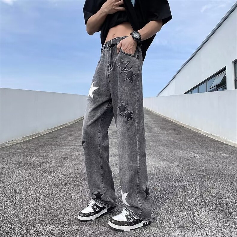 美式牛仔裤男春秋新款休闲直筒裤贴标五角星牛仔裤SG06P45,男装牛仔裤,星座1116-2