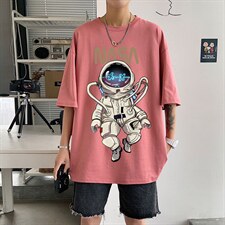 2024新款宽松大码港风宇航员运动短袖纯棉T恤T1908-P25 控38图片