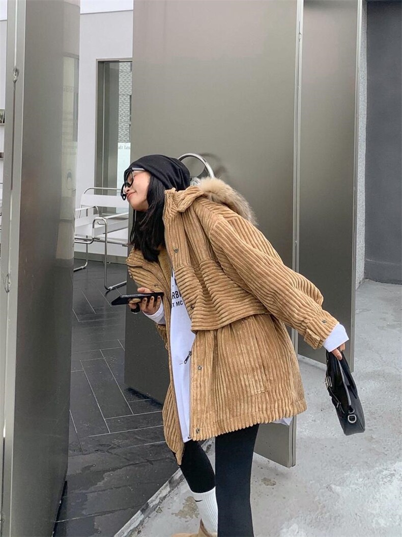 灯芯绒狐狸毛零派克服，其它，ANRUILA