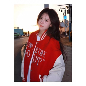 W9514-P73 网图现货新款美式复古棒球服外套珍珠装饰夹克潮牌上衣图片