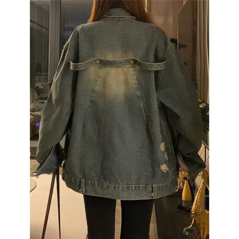 美式复古小众设计感拉链宽松水洗牛仔外套男女春季高街夹克上衣潮,男装工装外套,星座1210-1