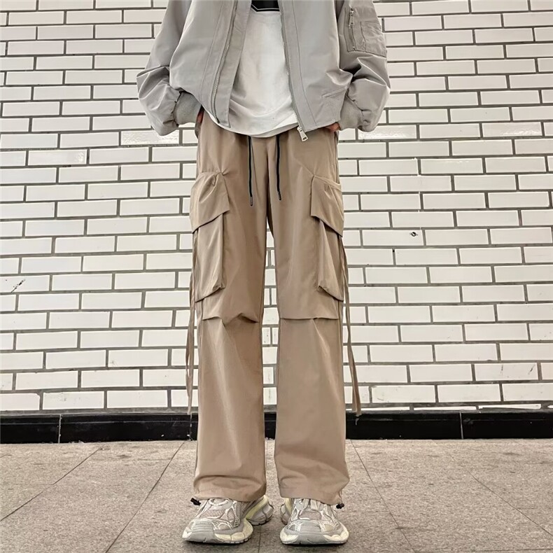 潮牌机能风多口袋工装裤男女复古宽松潮流阔腿百搭运动长裤-XK19,男装工装外套,星座601-1
