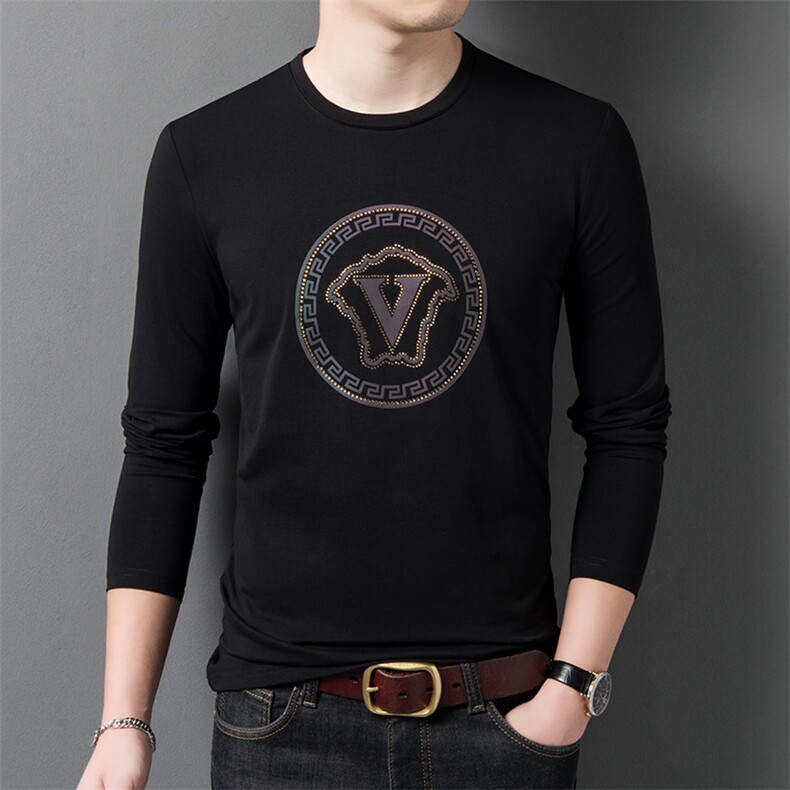 春秋季休闲男士圆领纯棉印花长袖t恤中年宽松polo衫男装上衣体恤,男装T恤,电商B212（原钱塘6029）