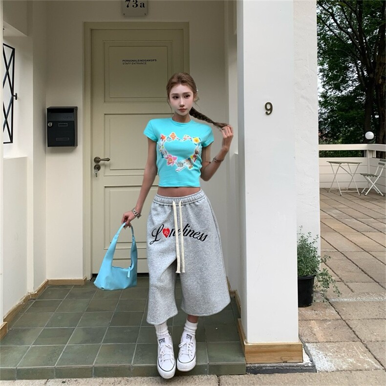 2025夏季美式七分裤男女宽松阔腿直筒短裤潮XA1569-P38,男装牛仔裤,星座208-5