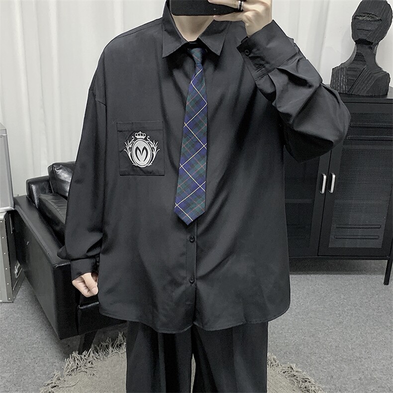 DK/JK学院风长袖衬衫男ins情侣衬衣CS2021（送领带）,男装衬衫,星座507