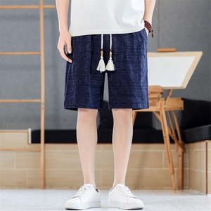 夏季风男短裤棉麻纯色纯色五分裤休闲裤直筒A266-1-KZ883-P40图片