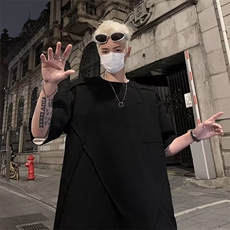 短袖t恤男款夏季宽松上衣纯棉原细节褶皱纯色半袖体恤衫TX2，男装T恤，星座1116A-1（原606A）