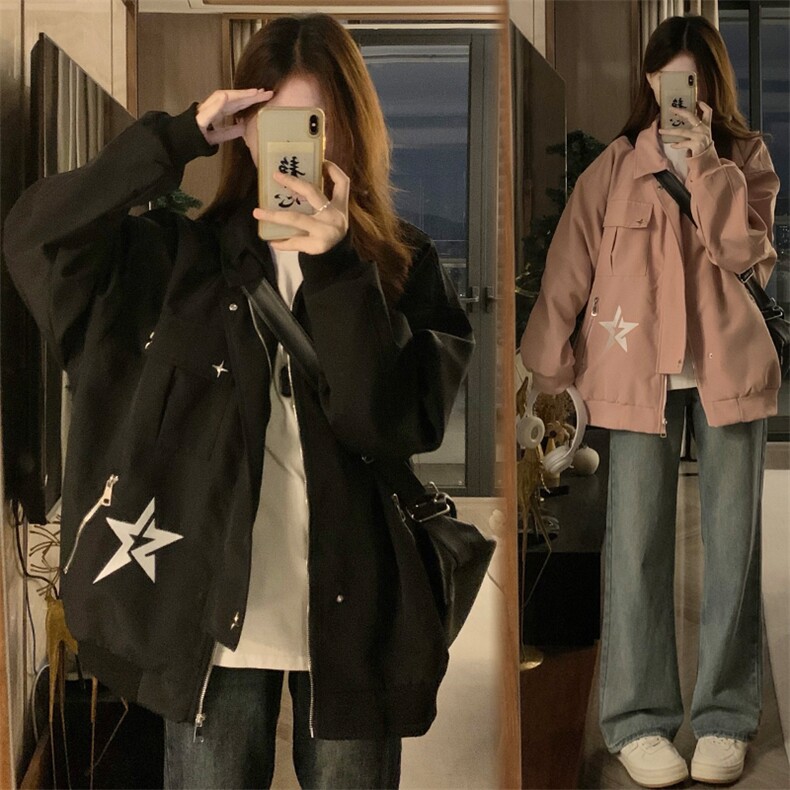早秋新款开学季美式学院风飞行员夹克外套复古宽松女 C852-P90图片