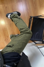 现货~军绿色修身侧拉链牛仔裤伐木裤子微喇工装裤KZ7773P65，男装牛仔裤，星座908