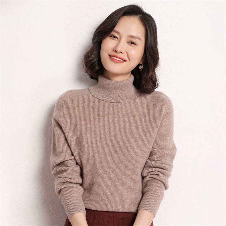 时尚潮流秋冬新款简约精致保暖气质高翻领女士羊绒衫,女装羊绒衫,艾米娇羊绒
