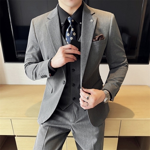 SJT811-P200 2025春夏时尚男士单扣西服三件套装礼服图片