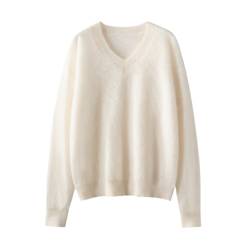 2025秋冬新款羊绒衫女100纯山羊绒针织衫紫色V领套衫保暖垂感长袖，女装羊绒衫，戎叶云台