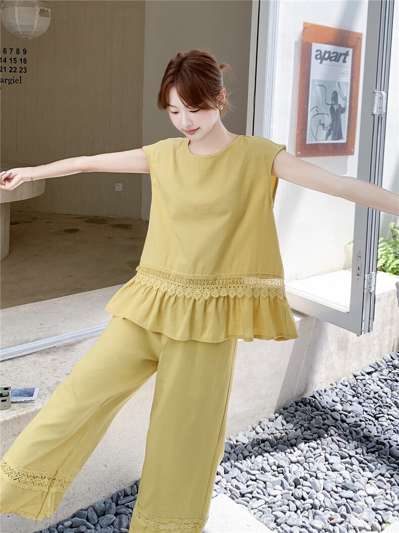 主推重工艺拼接蕾丝女夏新款休闲减龄穿搭两件套A2608-139-K218,女装套装/套裙,美静678
