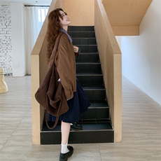 棕色复古格纹拼接麂皮绒短外套女2025秋季设计感时尚休闲翻领夹克，女装短外套，2C159